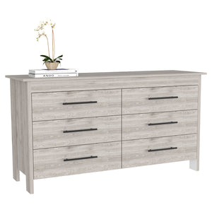 English Elm Double Six-Drawer Dresser with Metal Gliders and Pulls, Engineered Wood, Compact 31.7" Height Light Gray 35 L x 22 W x 7 H B097S00103