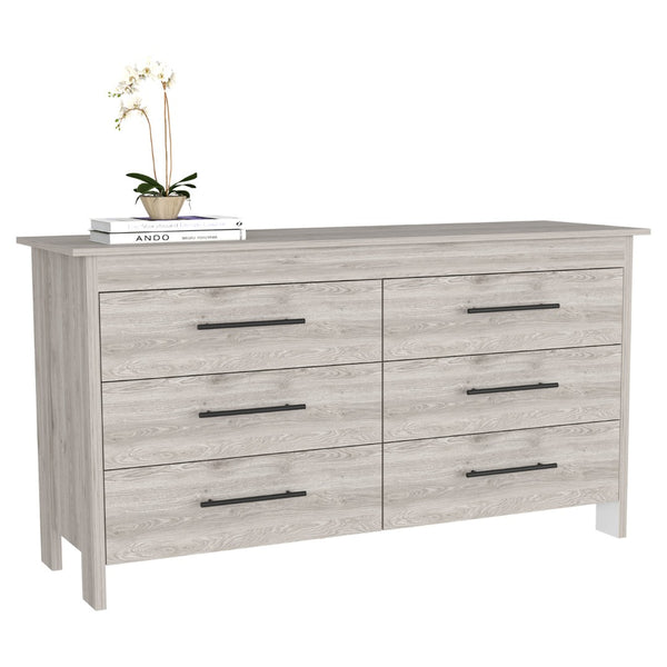 English Elm Paris Six Drawer Double Dresser with Leg Base Melamine Top for Modern Bedroom B097P496271
