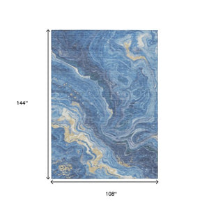 Homeroots 3' Indoor Outdoor Abstract Artichoke Green And Ivory Washable Area Rug For Stylish Spaces Blue Polyester 618200