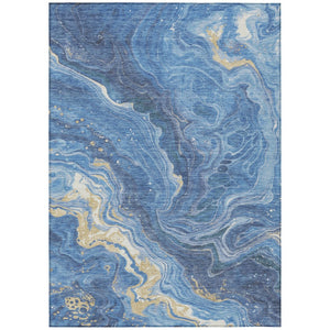 HomeRoots 5' Modern Abstract Blue Gold Ivory Area Rug - Washable, Durable, Perfect for Indoor & Outdoor Spaces 9' X 12' 618200