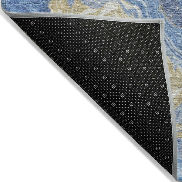 HomeRoots 5' Modern Abstract Blue Gold Ivory Area Rug - Washable, Durable, Perfect for Indoor & Outdoor Spaces 9' X 12' 618200