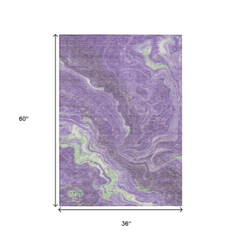 Homeroots 3' Indoor Outdoor Abstract Artichoke Green And Ivory Washable Area Rug For Stylish Spaces Purple Polyester 618202