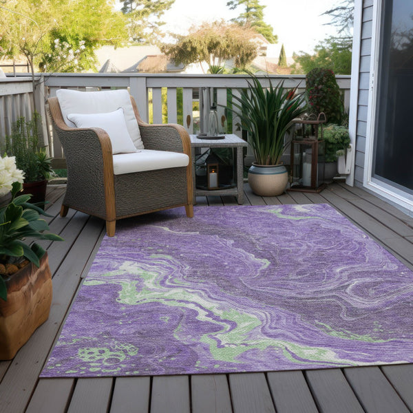 Homeroots 3' Indoor Outdoor Abstract Artichoke Green And Ivory Washable Area Rug For Stylish Spaces Purple Polyester 618202
