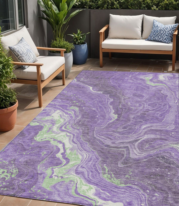 Homeroots 3' Indoor Outdoor Abstract Artichoke Green And Ivory Washable Area Rug For Stylish Spaces Purple Polyester 618203