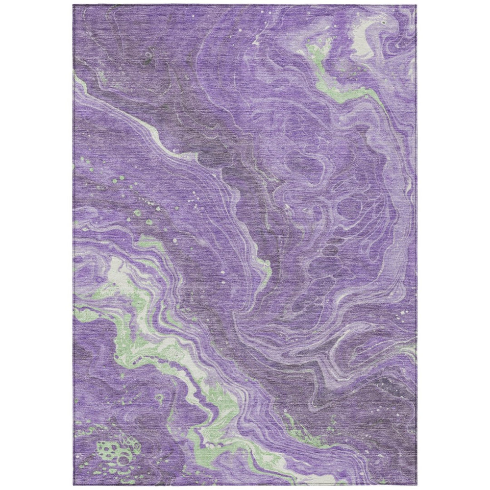 HomeRoots 5' Modern Abstract Area Rug in Purple, Mint Green & Ivory – Washable, Durable, Indoor/Outdoor Use 5' X 8' 618203