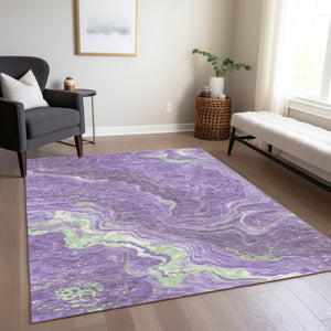 Homeroots 3' Indoor Outdoor Abstract Artichoke Green And Ivory Washable Area Rug For Stylish Spaces Purple Polyester 618203