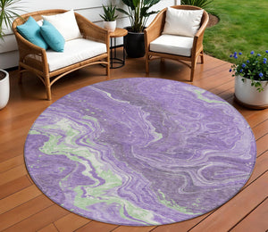 Homeroots 3' Indoor Outdoor Abstract Artichoke Green And Ivory Washable Area Rug For Stylish Spaces Purple Polyester 618204