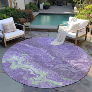 Homeroots 3' Indoor Outdoor Abstract Artichoke Green And Ivory Washable Area Rug For Stylish Spaces Purple Polyester 618204