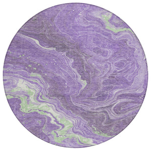 HomeRoots 5' Modern Abstract Area Rug in Purple, Mint Green & Ivory – Washable, Durable, Indoor/Outdoor Use 8' Round 618204