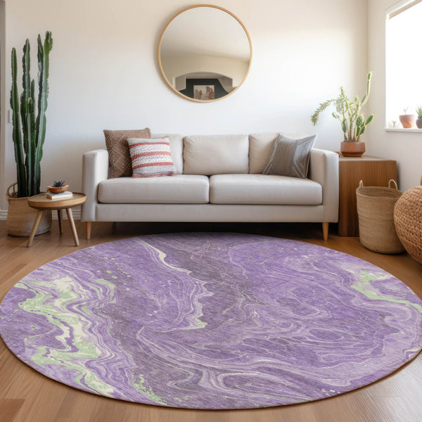 Homeroots 3' Indoor Outdoor Abstract Artichoke Green And Ivory Washable Area Rug For Stylish Spaces Purple Polyester 618204
