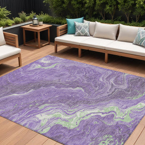 Homeroots 3' Indoor Outdoor Abstract Artichoke Green And Ivory Washable Area Rug For Stylish Spaces Purple Polyester 618205