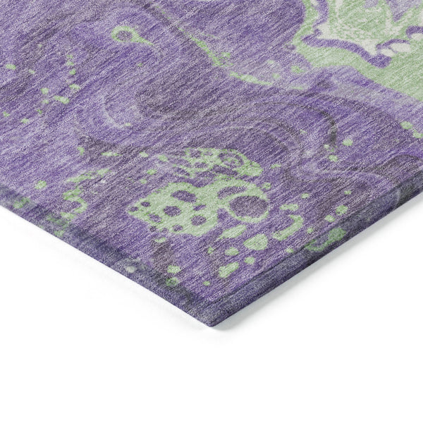 Homeroots 3' Indoor Outdoor Abstract Artichoke Green And Ivory Washable Area Rug For Stylish Spaces Purple Polyester 618205