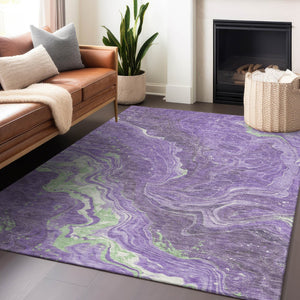 Homeroots 3' Indoor Outdoor Abstract Artichoke Green And Ivory Washable Area Rug For Stylish Spaces Purple Polyester 618205