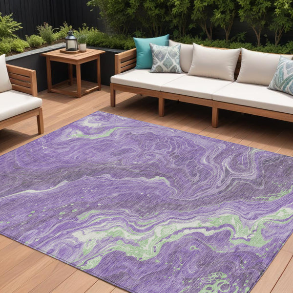 Homeroots 3' Indoor Outdoor Abstract Artichoke Green And Ivory Washable Area Rug For Stylish Spaces Purple Polyester 618207