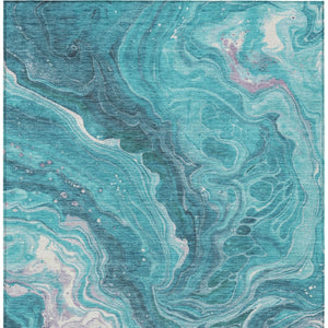 Homeroots 3' Indoor Outdoor Abstract Artichoke Green And Ivory Washable Area Rug For Stylish Spaces Teal Polyester 618208