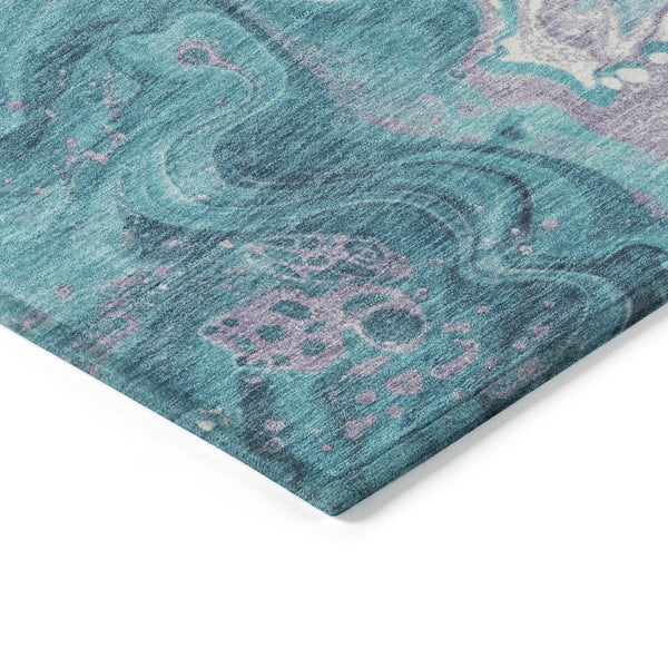 Homeroots 3' Indoor Outdoor Abstract Artichoke Green And Ivory Washable Area Rug For Stylish Spaces Teal Polyester 618208