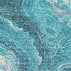 Homeroots 3' Indoor Outdoor Abstract Artichoke Green And Ivory Washable Area Rug For Stylish Spaces Teal Polyester 618208