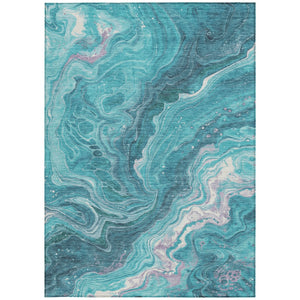 Homeroots 3' Indoor Outdoor Abstract Artichoke Green And Ivory Washable Area Rug For Stylish Spaces Teal Polyester 618209
