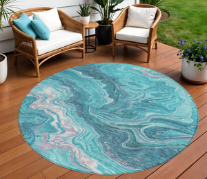 Homeroots 3' Indoor Outdoor Abstract Artichoke Green And Ivory Washable Area Rug For Stylish Spaces Teal Polyester 618210