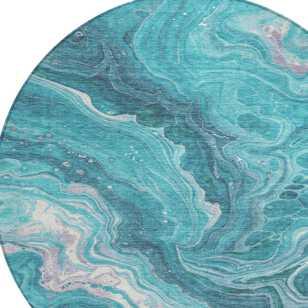 Homeroots 3' Indoor Outdoor Abstract Artichoke Green And Ivory Washable Area Rug For Stylish Spaces Teal Polyester 618210