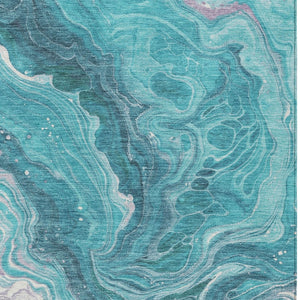 Homeroots 3' Indoor Outdoor Abstract Artichoke Green And Ivory Washable Area Rug For Stylish Spaces Teal Polyester 618211