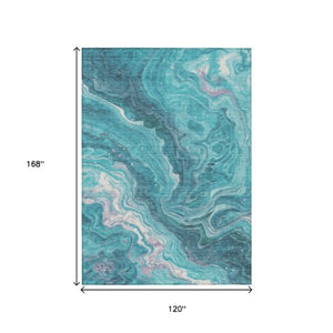 Homeroots 3' Indoor Outdoor Abstract Artichoke Green And Ivory Washable Area Rug For Stylish Spaces Teal Polyester 618213