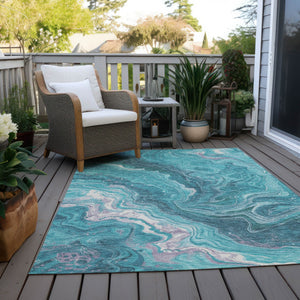 Homeroots 3' Indoor Outdoor Abstract Artichoke Green And Ivory Washable Area Rug For Stylish Spaces Teal Polyester 618213