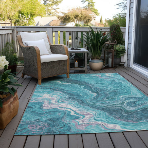 Homeroots 3' Indoor Outdoor Abstract Artichoke Green And Ivory Washable Area Rug For Stylish Spaces Teal Polyester 618213