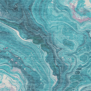 Homeroots 3' Indoor Outdoor Abstract Artichoke Green And Ivory Washable Area Rug For Stylish Spaces Teal Polyester 618213