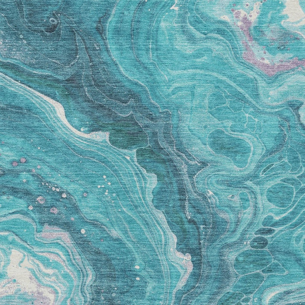 Homeroots 3' Indoor Outdoor Abstract Artichoke Green And Ivory Washable Area Rug For Stylish Spaces Teal Polyester 618213