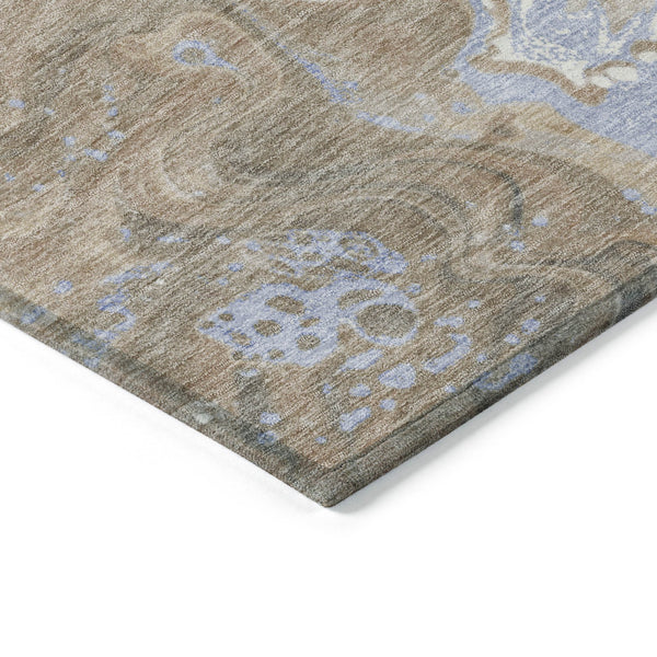 Homeroots 3' Indoor Outdoor Abstract Artichoke Green And Ivory Washable Area Rug For Stylish Spaces Taupe Polyester 618217