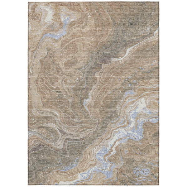 Homeroots 3' Indoor Outdoor Abstract Artichoke Green And Ivory Washable Area Rug For Stylish Spaces Taupe Polyester 618218