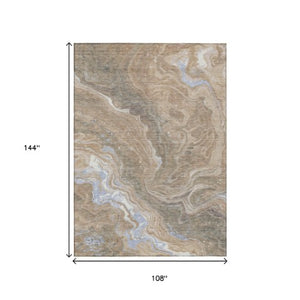 Homeroots 3' Indoor Outdoor Abstract Artichoke Green And Ivory Washable Area Rug For Stylish Spaces Taupe Polyester 618218