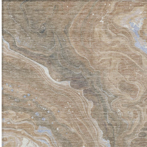 Homeroots 3' Indoor Outdoor Abstract Artichoke Green And Ivory Washable Area Rug For Stylish Spaces Taupe Polyester 618219