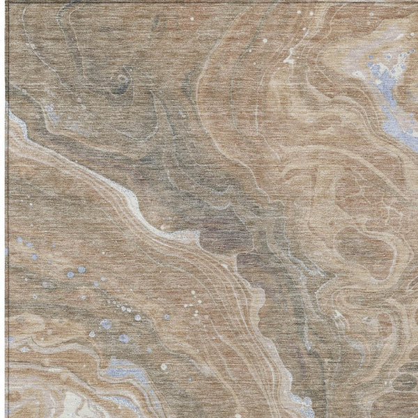 Homeroots 3' Indoor Outdoor Abstract Artichoke Green And Ivory Washable Area Rug For Stylish Spaces Taupe Polyester 618219