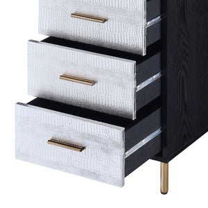 English Elm Myles Black Jewelry Armoire with Silver & Gold Accents, Mirror, 4 Drawers, Metal Legs, Compact Storage B2726P279129