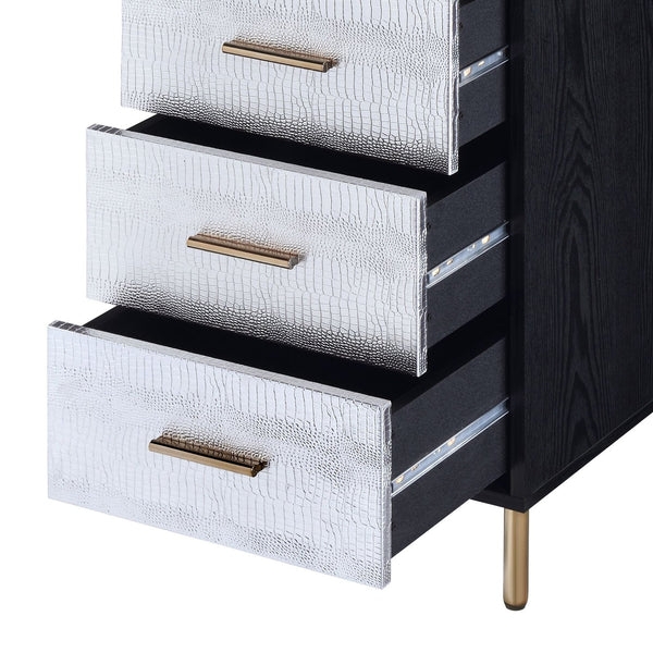 English Elm Myles Black Jewelry Armoire with Silver & Gold Accents, Mirror, 4 Drawers, Metal Legs, Compact Storage B2726P279129