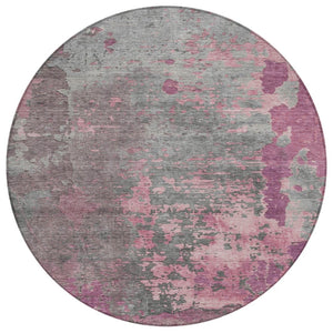 HomeRoots 5' Blush Gray and Mauve Abstract Area Rug - Stylish, Washable, Indoor/Outdoor Solution for Any Space 8' Round 618222