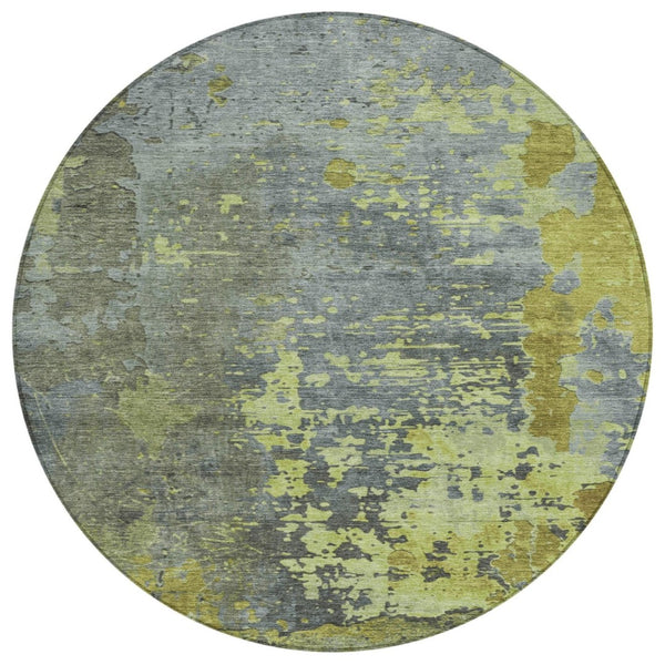 HomeRoots 5' Washable Abstract Area Rug in Fern Green, Gray, and Olive for Indoor & Outdoor Spaces 8' Round 618228