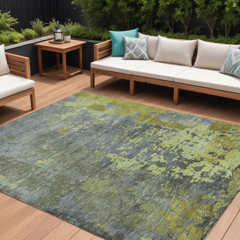 HomeRoots 5' Washable Abstract Area Rug in Fern Green, Gray, and Olive for Indoor & Outdoor Spaces 10' X 14' 618231