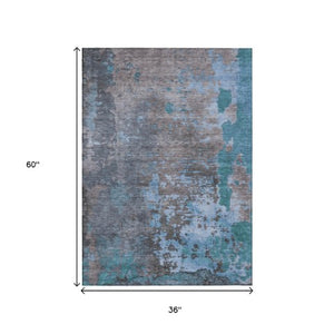 Homeroots 3' X 5' Abstract Washable Indoor Outdoor Area Rug For Stylish Home And Patio Décor Solutions Teal Polyester 618238