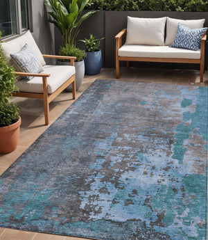 Homeroots 3' X 5' Abstract Washable Indoor Outdoor Area Rug For Stylish Home And Patio Décor Solutions Teal Polyester 618239
