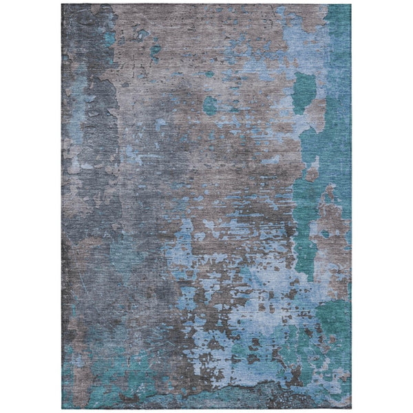 HomeRoots 5' Teal Blue Abstract Washable Area Rug - Stylish, Durable, and Versatile for Indoor/Outdoor Use 5' X 8' 618239