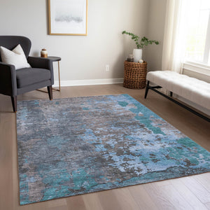 Homeroots 3' X 5' Abstract Washable Indoor Outdoor Area Rug For Stylish Home And Patio Décor Solutions Teal Polyester 618239