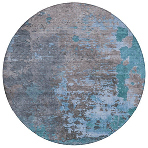 HomeRoots 5' Teal Blue Abstract Washable Area Rug - Stylish, Durable, and Versatile for Indoor/Outdoor Use 8' Round 618240