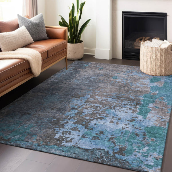 Homeroots 3' X 5' Abstract Washable Indoor Outdoor Area Rug For Stylish Home And Patio Décor Solutions Teal Polyester 618241