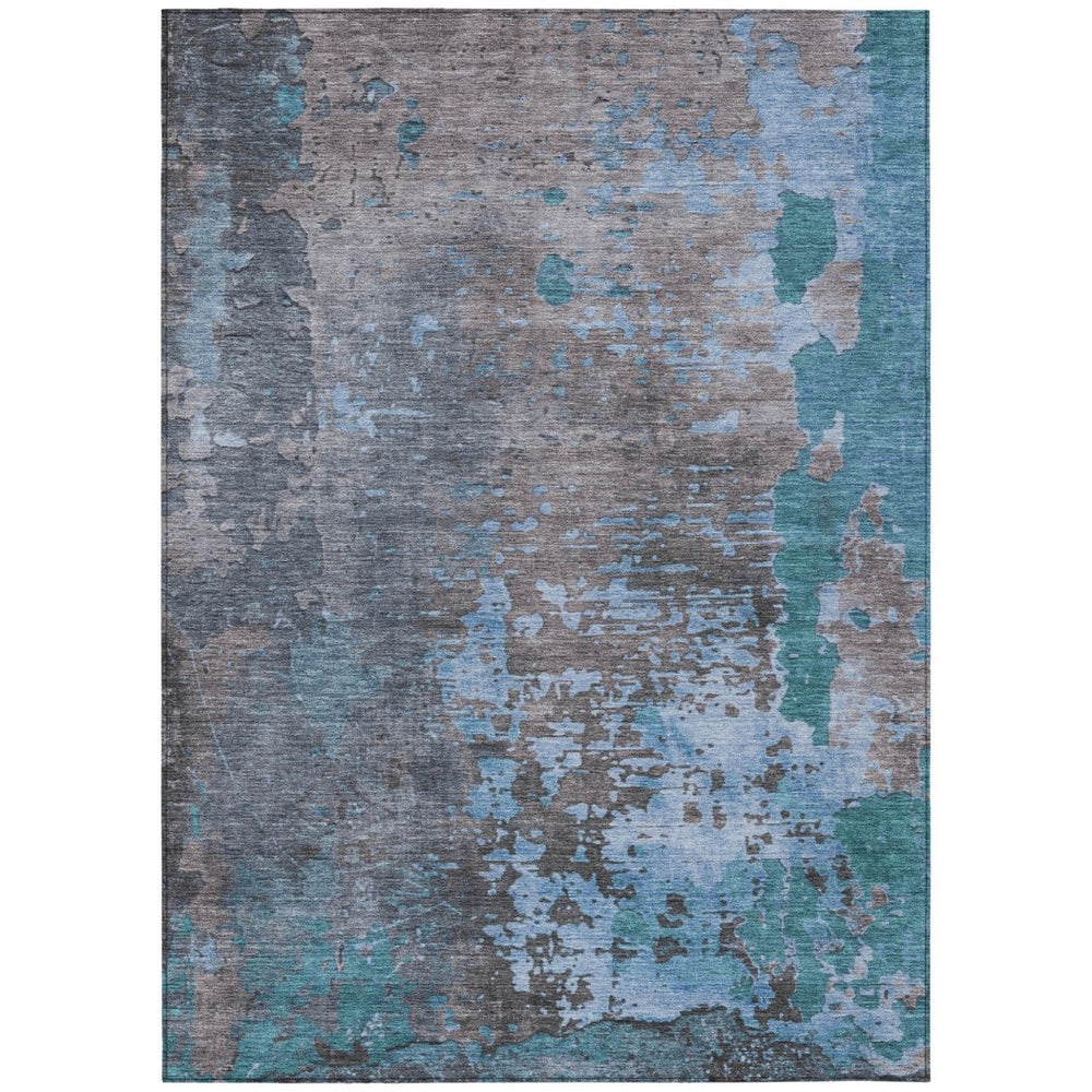 HomeRoots 5' Teal Blue Abstract Washable Area Rug - Stylish, Durable, and Versatile for Indoor/Outdoor Use 9' X 12' 618242