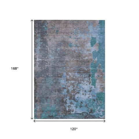 Homeroots 3' X 5' Abstract Washable Indoor Outdoor Area Rug For Stylish Home And Patio Décor Solutions Teal Polyester 618243