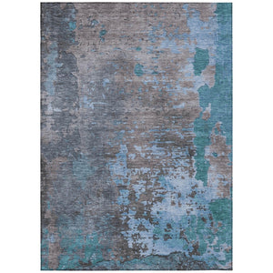 HomeRoots 5' Teal Blue Abstract Washable Area Rug - Stylish, Durable, and Versatile for Indoor/Outdoor Use 10' X 14' 618243