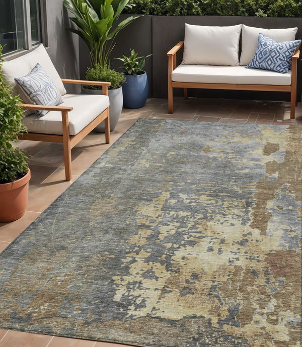 Homeroots 3' X 5' Abstract Washable Indoor Outdoor Area Rug For Stylish Home And Patio Décor Solutions Taupe Polyester 618245